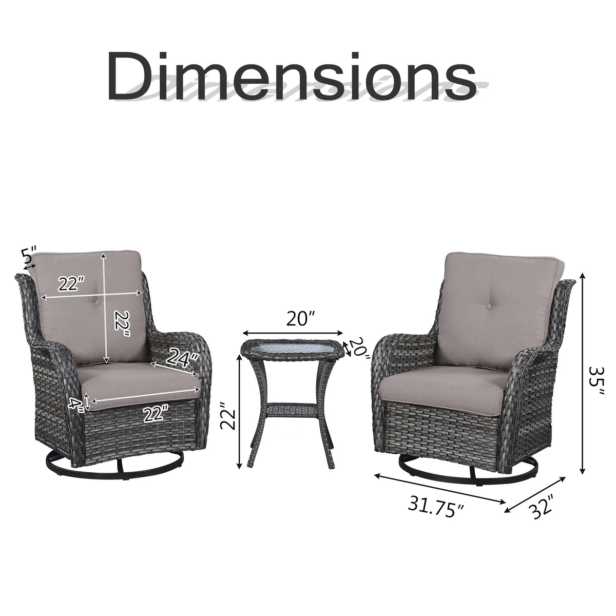 3-Piece Outdoor Swivel Gliders with Side Table Y993