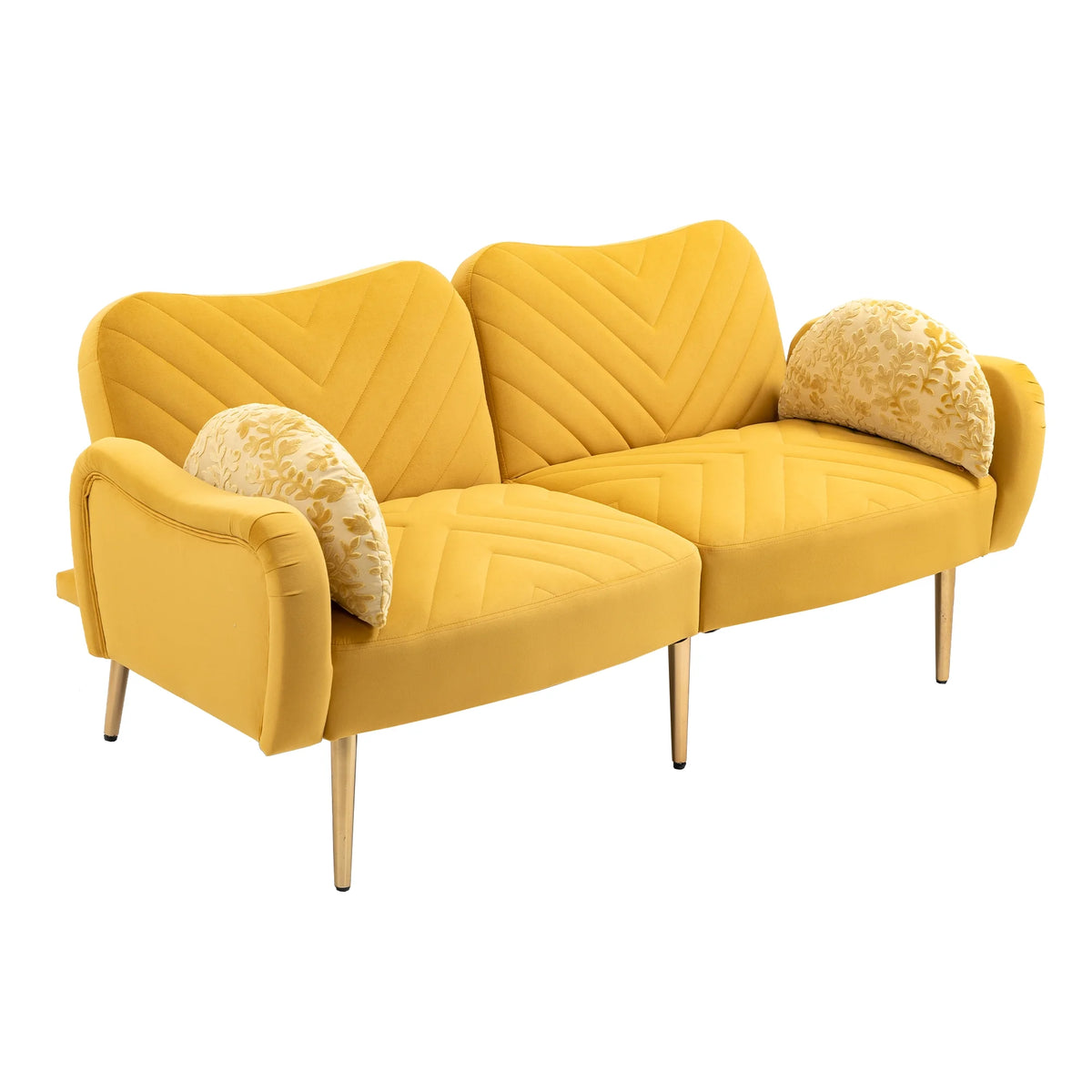 Velvet Loveseat Sofa with 2 Bolster Pillows R42720