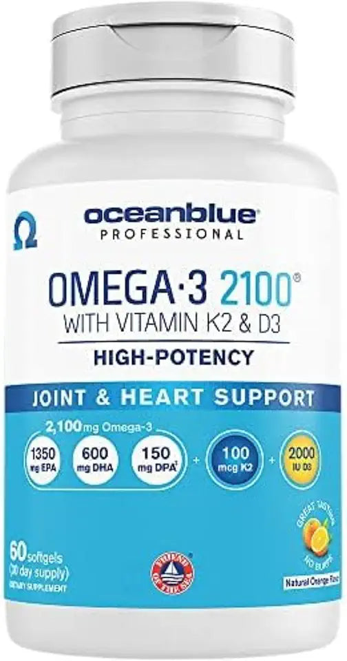 Omega-3 Fish Oil Supplement with Vitamin K2 and Vitamin D3, 60 Count T107