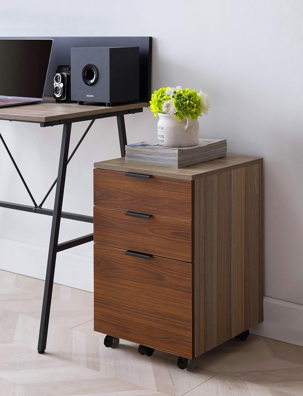 3 Drawer Rolling Wood File Cabinet with Locking Wheels O42905