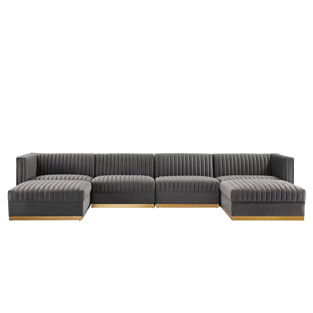 Gray Velvet 6-Piece Modular Sectional Sofa C915