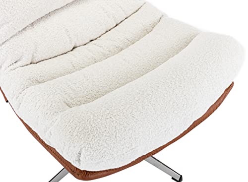 Ivory Linen Oversized Swivel Lounge Chair with Ottoman Q576196