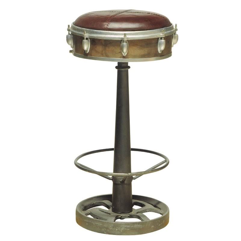 Cast Iron Framed Leather Bar Stool Brown / Brass F17345