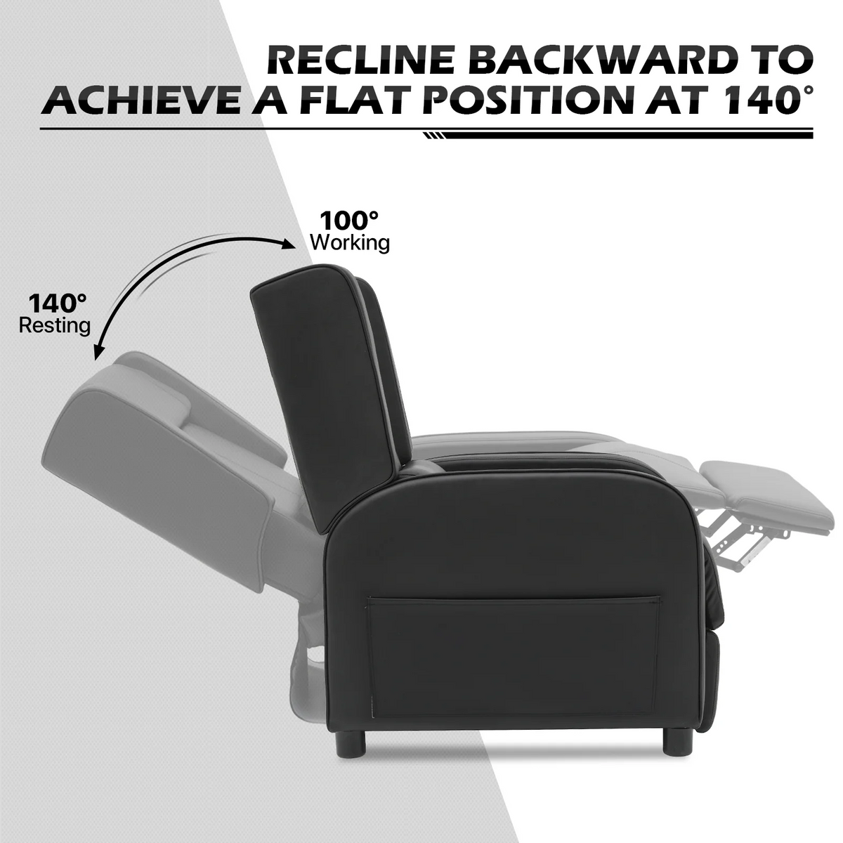 Black PU Leather Adjustable Reclining Gaming Chair with Footrest N252606