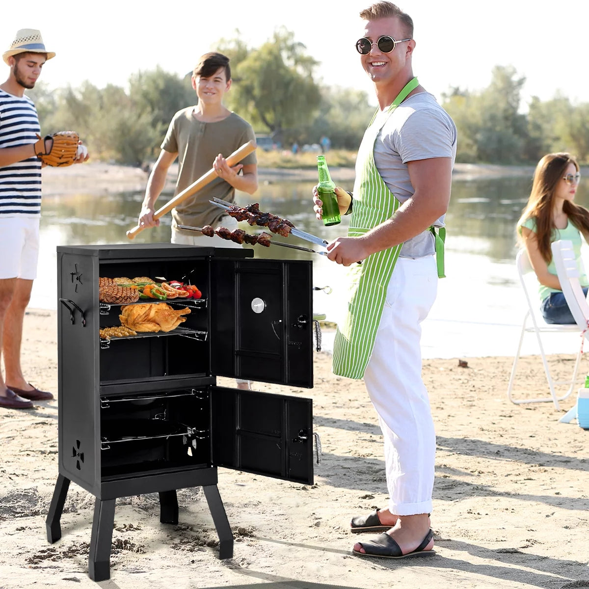 Vertical Charcoal Smoker BBQ Grill with Temperature Gauge M523