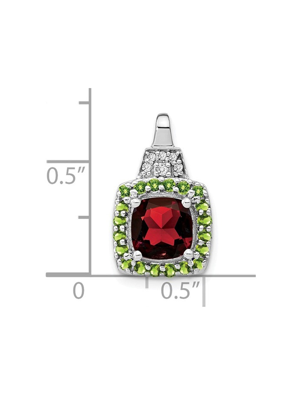 14K White Gold Garnet and Peridot Pendant Necklace with Chain G8136