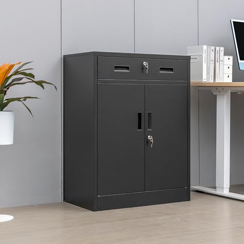 Black 36" Locking Steel Storage Cabinet with Adjustable Shelves O294936