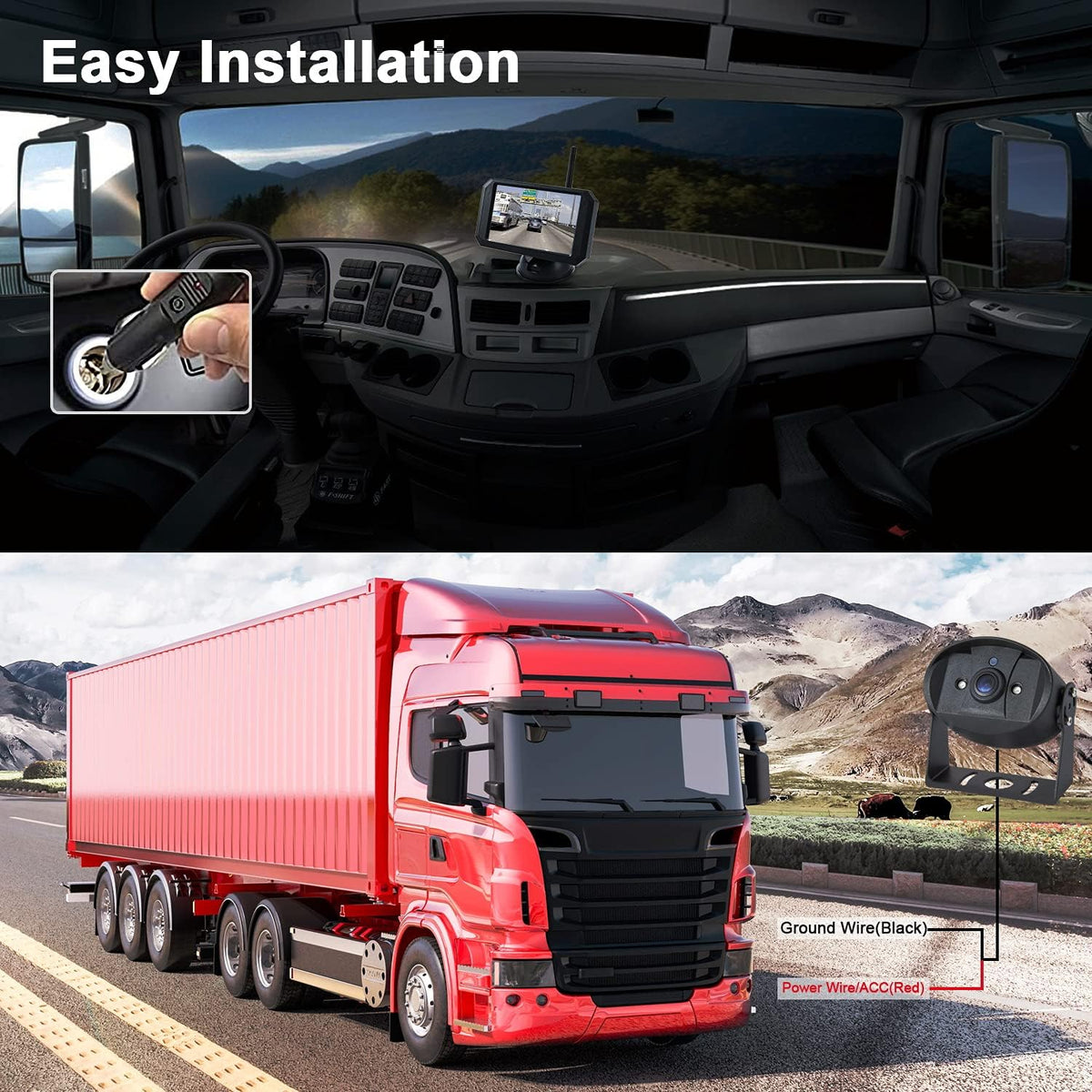 720P HD Digital Wireless Backup Camera System 5 inch Color Monitor O426817