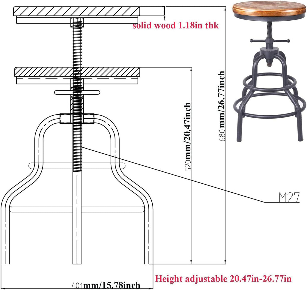 Adjustable Swivel Metal Bar Stool Set of 2 E6956