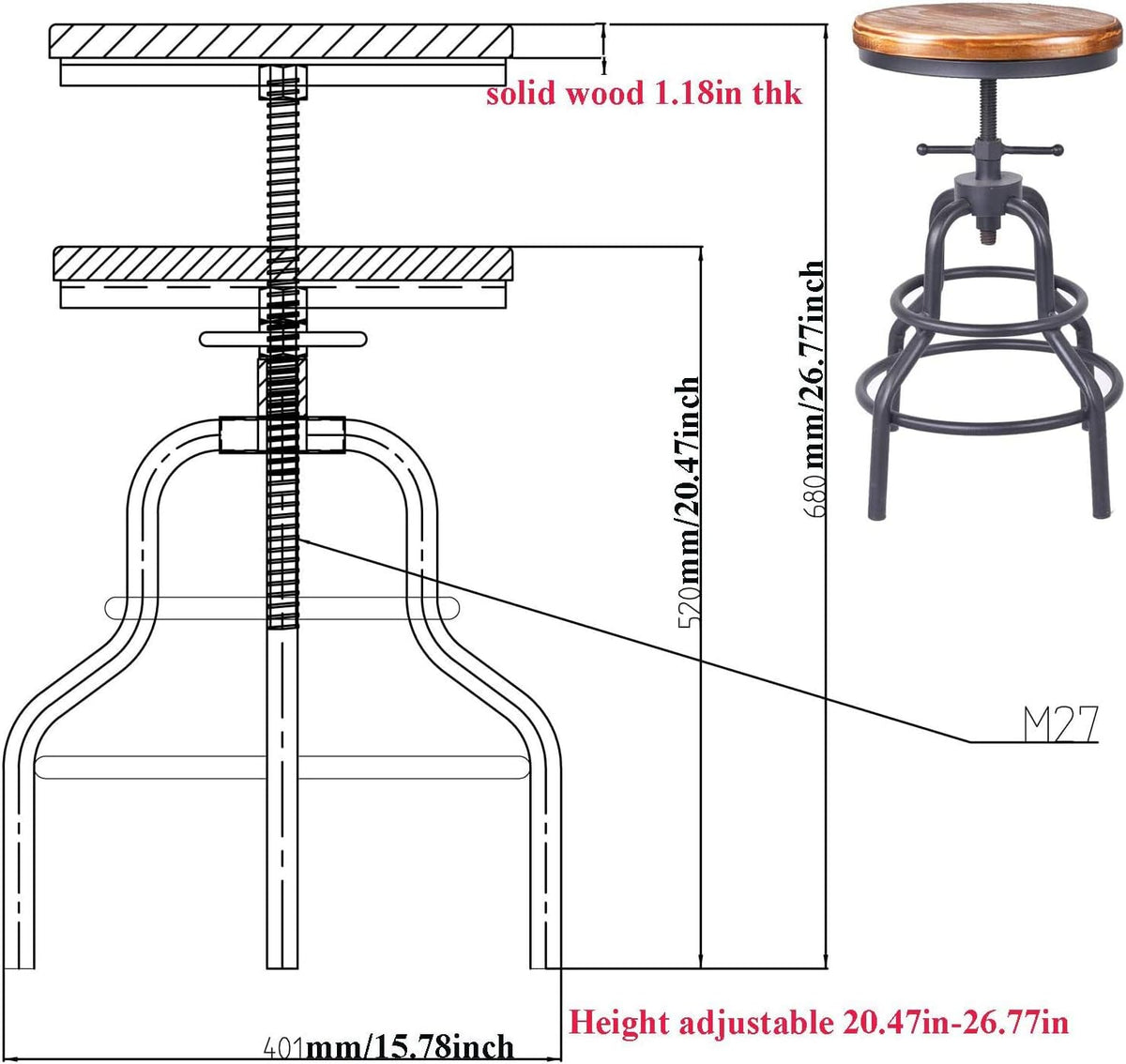 Adjustable Swivel Metal Bar Stool Set of 2 E6956