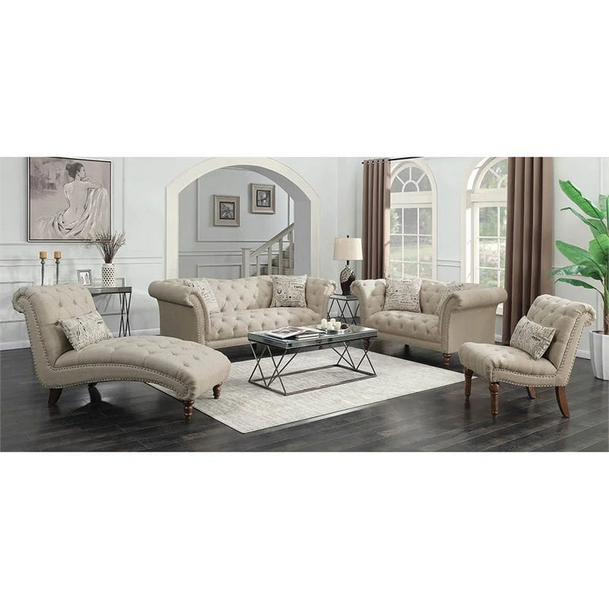 Beige Tufted Chaise X3298