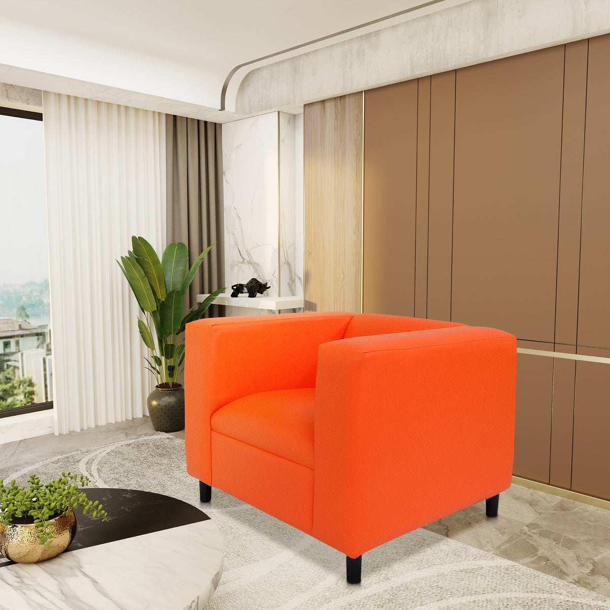 Faux Leather Sofa Chair with Solid Wood Frame Y887413