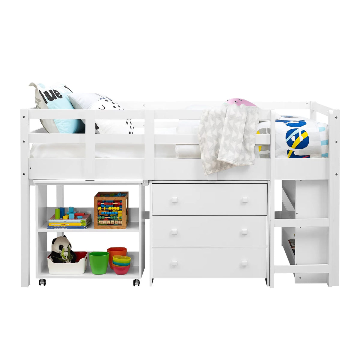 Twin Low Loft Bed with Desk, White M2796