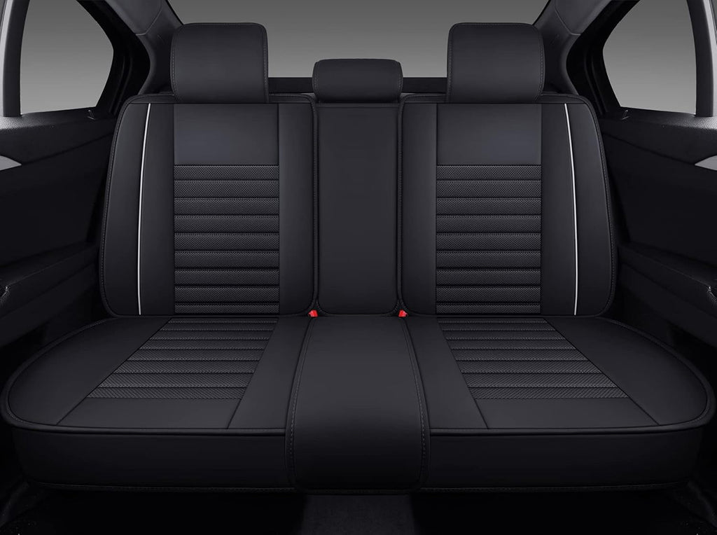 Black-Red Waterproof Leather Car Seat Covers, 5 Sets Full Seat F618894