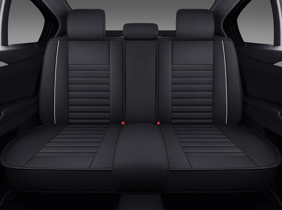 Black-Red Waterproof Leather Car Seat Covers, 5 Sets Full Seat F618894