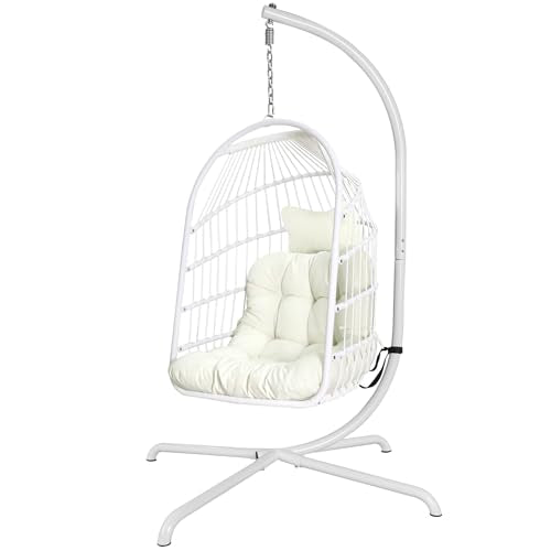 Foldable Wicker Rattan Hanging Egg Chair with Cushion W1964