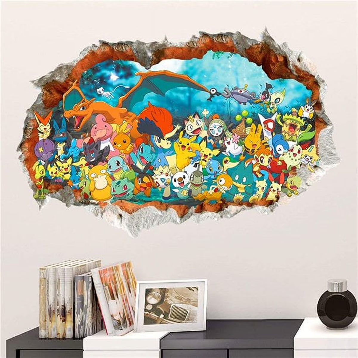 3D Effect Cartoon Pikachu Wall Stickers (Color : S 50X70cm) O54734