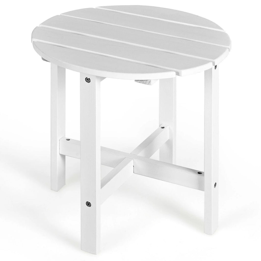 18" Round Wooden Slat Patio Side Table in White Y398