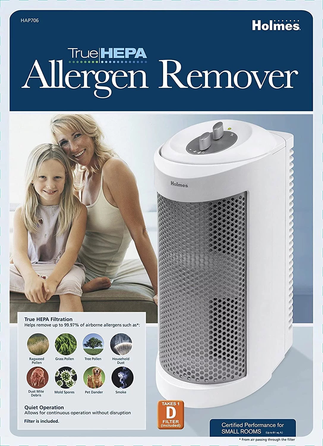 True HEPA Mini Tower Air Purifier with Ionizer White I778