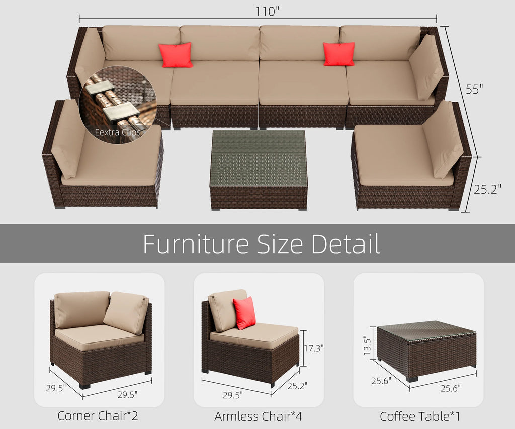 7 Piece PE Rattan Patio Sectional Sofa Set with Cushion and Coffee Table M141
