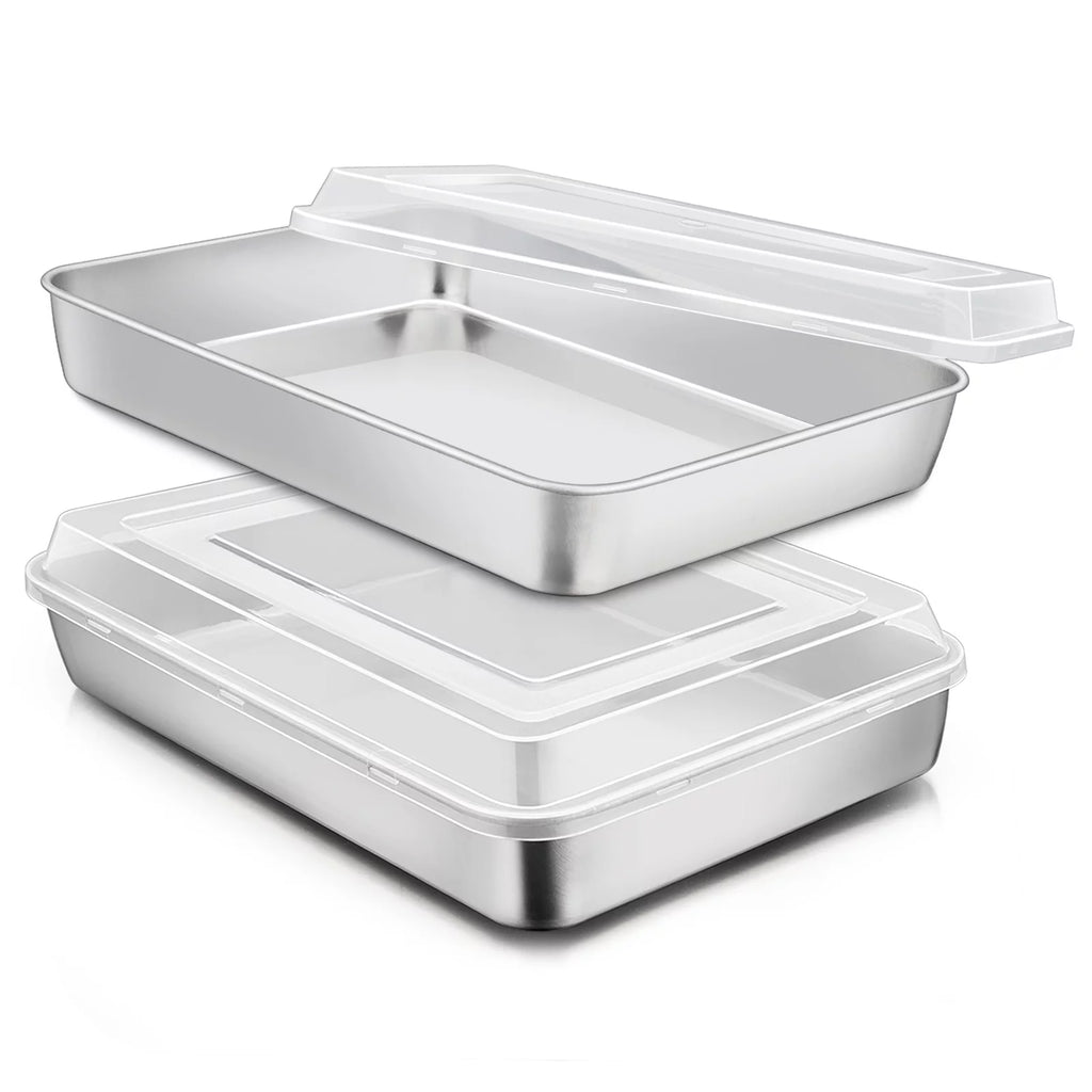 Stainless Steel Baking Pan with Lid Rectangle Sheet Cake Pans Set of 4 T36644