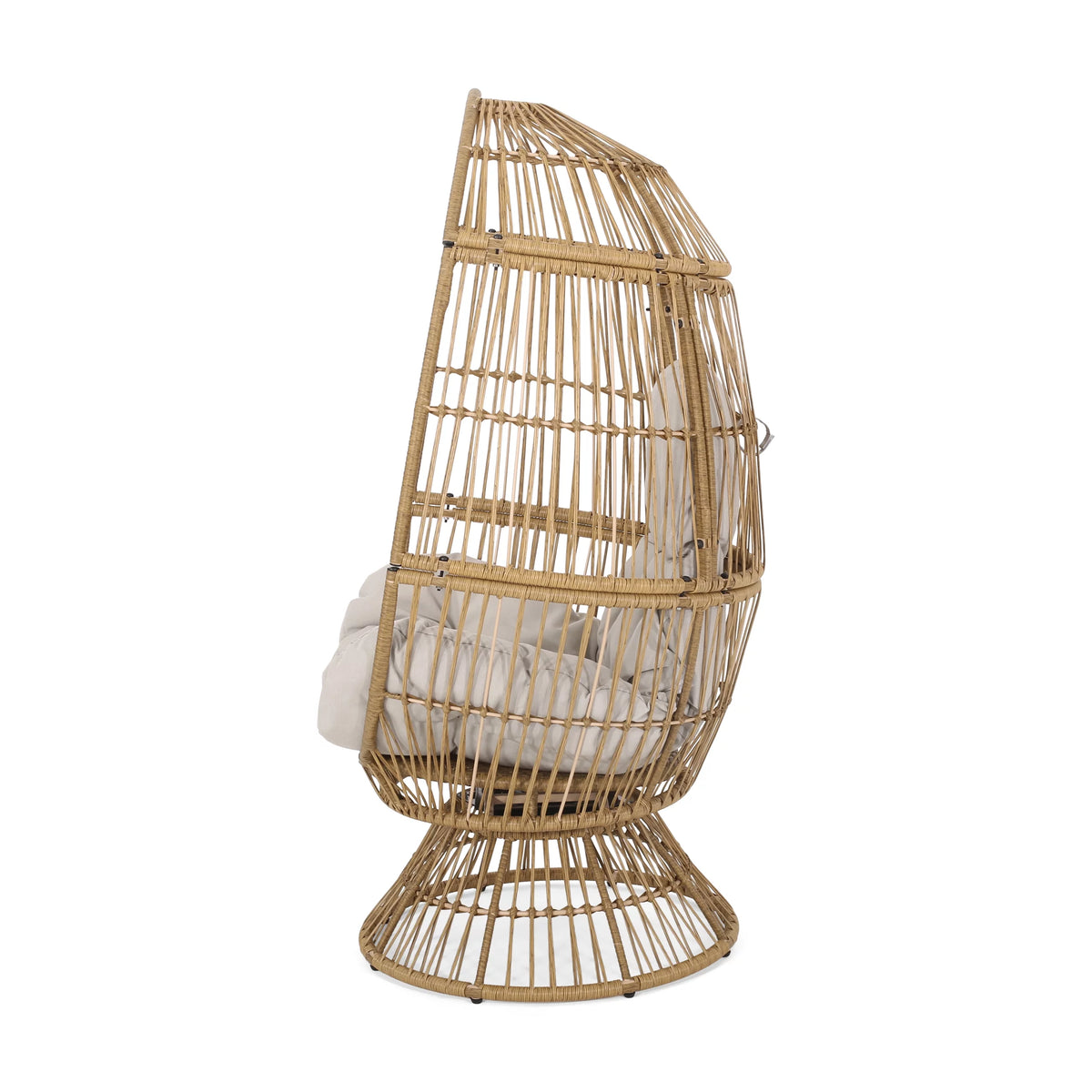 Light Brown Wicker Swivel Egg Chair with Cushion M185