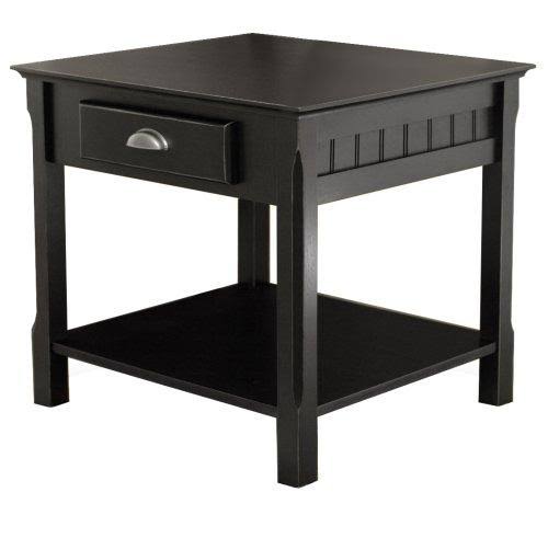 Black Wood End Table with Drawer and Shelf R257