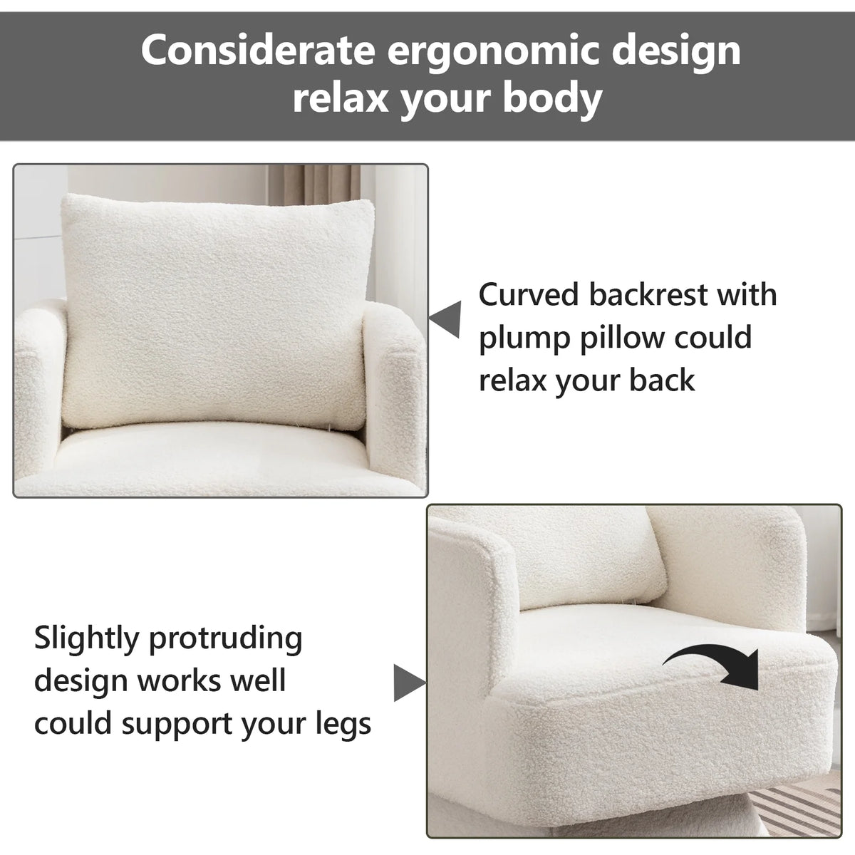 Beige Lamb Wool Swivel Accent Chair F656490