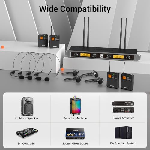 UHF Wireless Microphone System with Headset and Lapel Mics, Bodypack Transmitter, Receiver, 2x15 Channels O297
