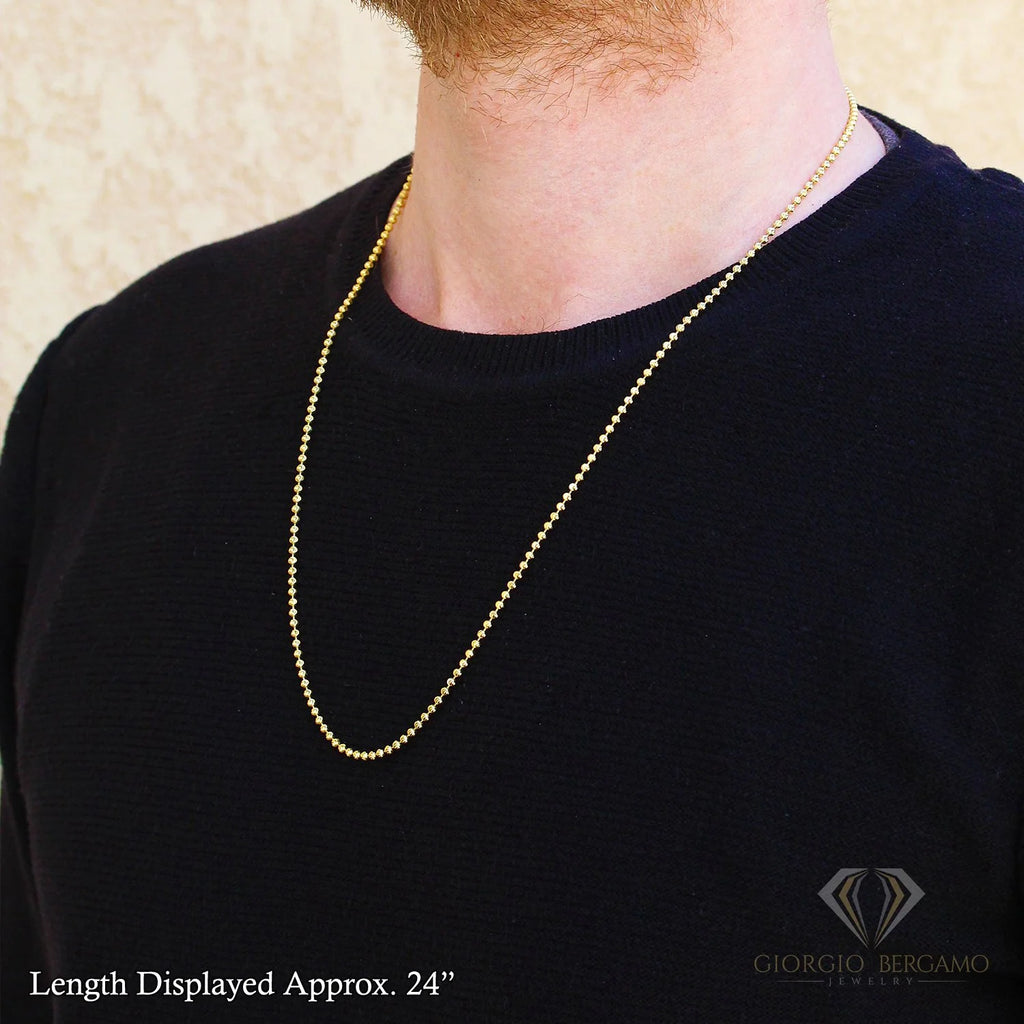 14K Yellow Gold 2.5mm Ball Bead Moon Cut Chain Necklace M2667