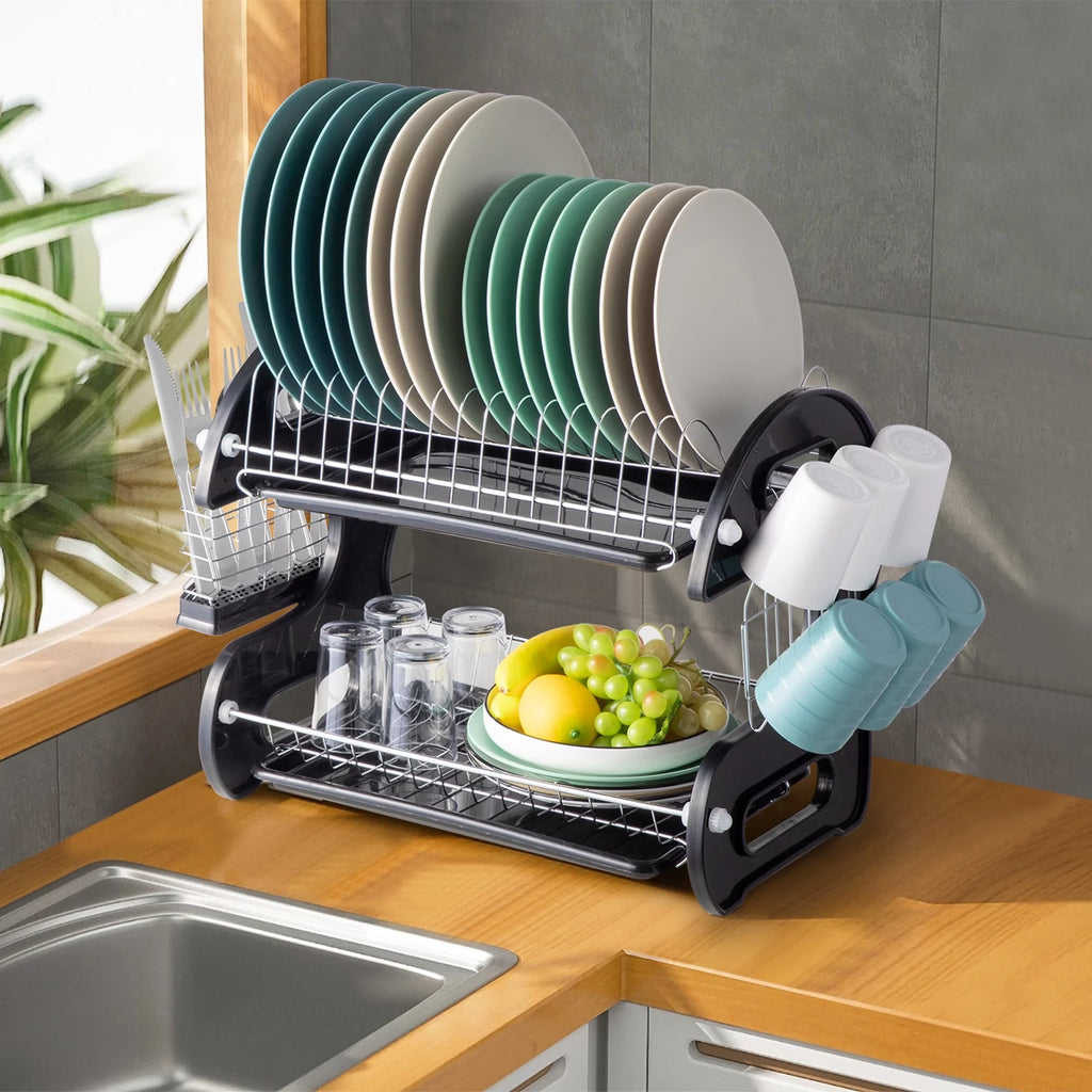 Black 2-Tier Dish Drainer S923