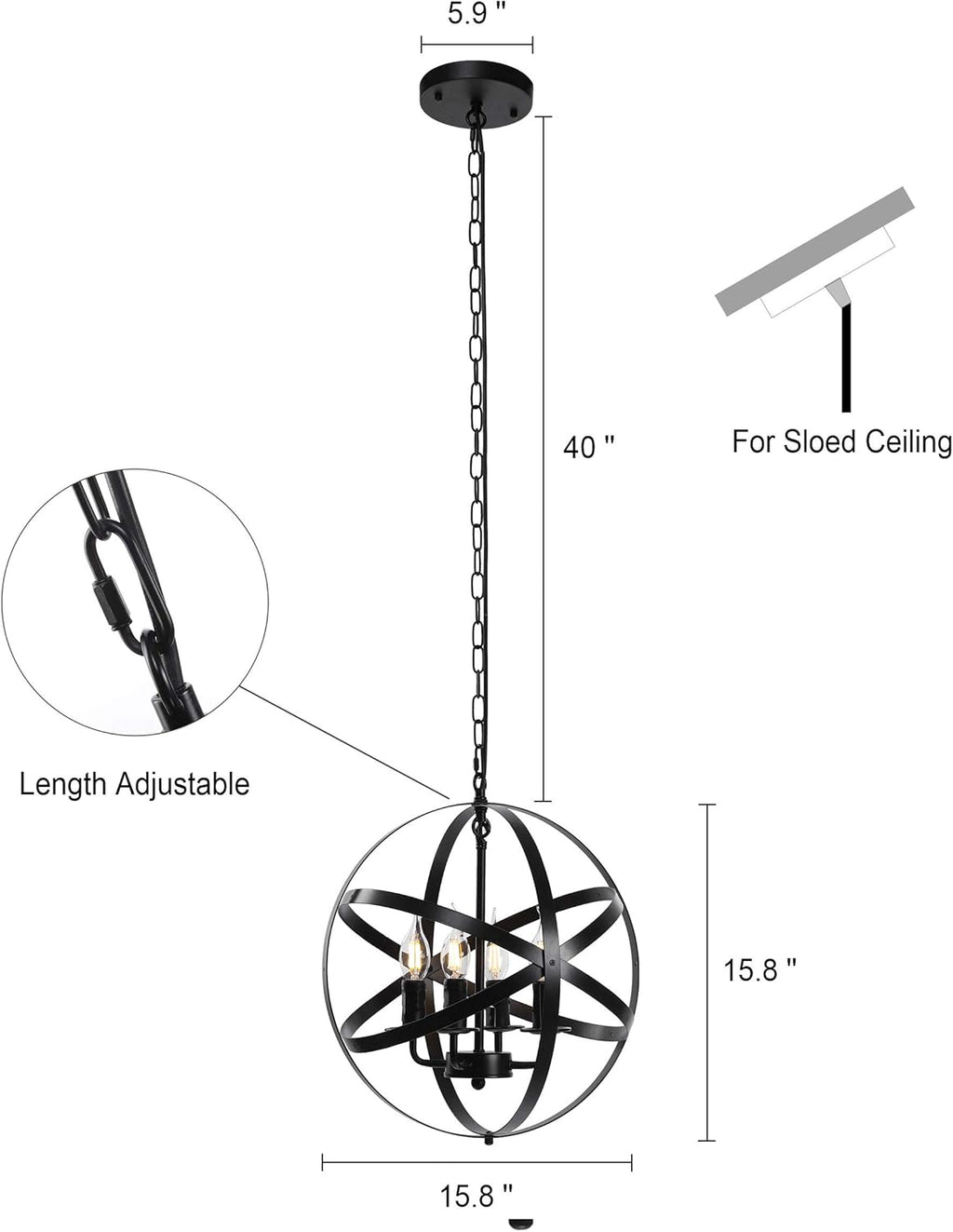 Black 4-Light Farmhouse Chandelier J776