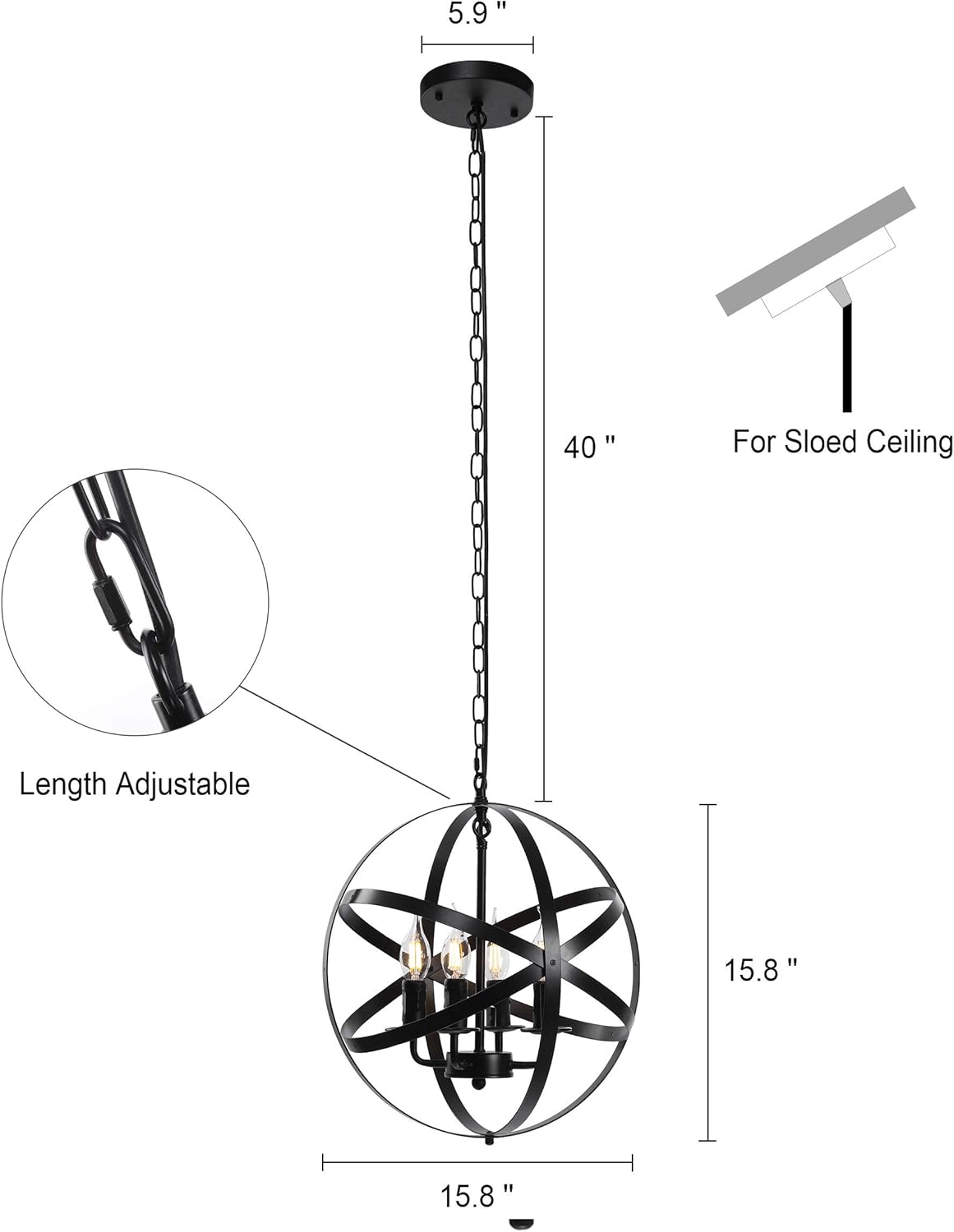 Black 4-Light Farmhouse Chandelier J776