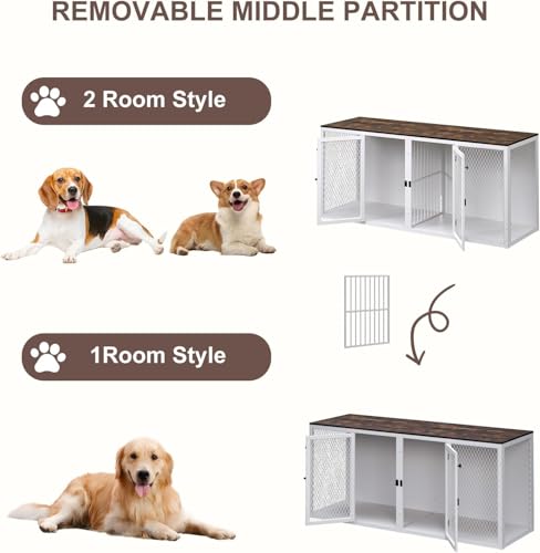 71 Inch Wooden Dog Crate Furniture with Divider W669209