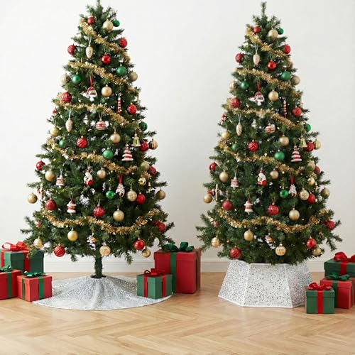 Silver Sequin Christmas Tree Skirt and Tree Collar H8311