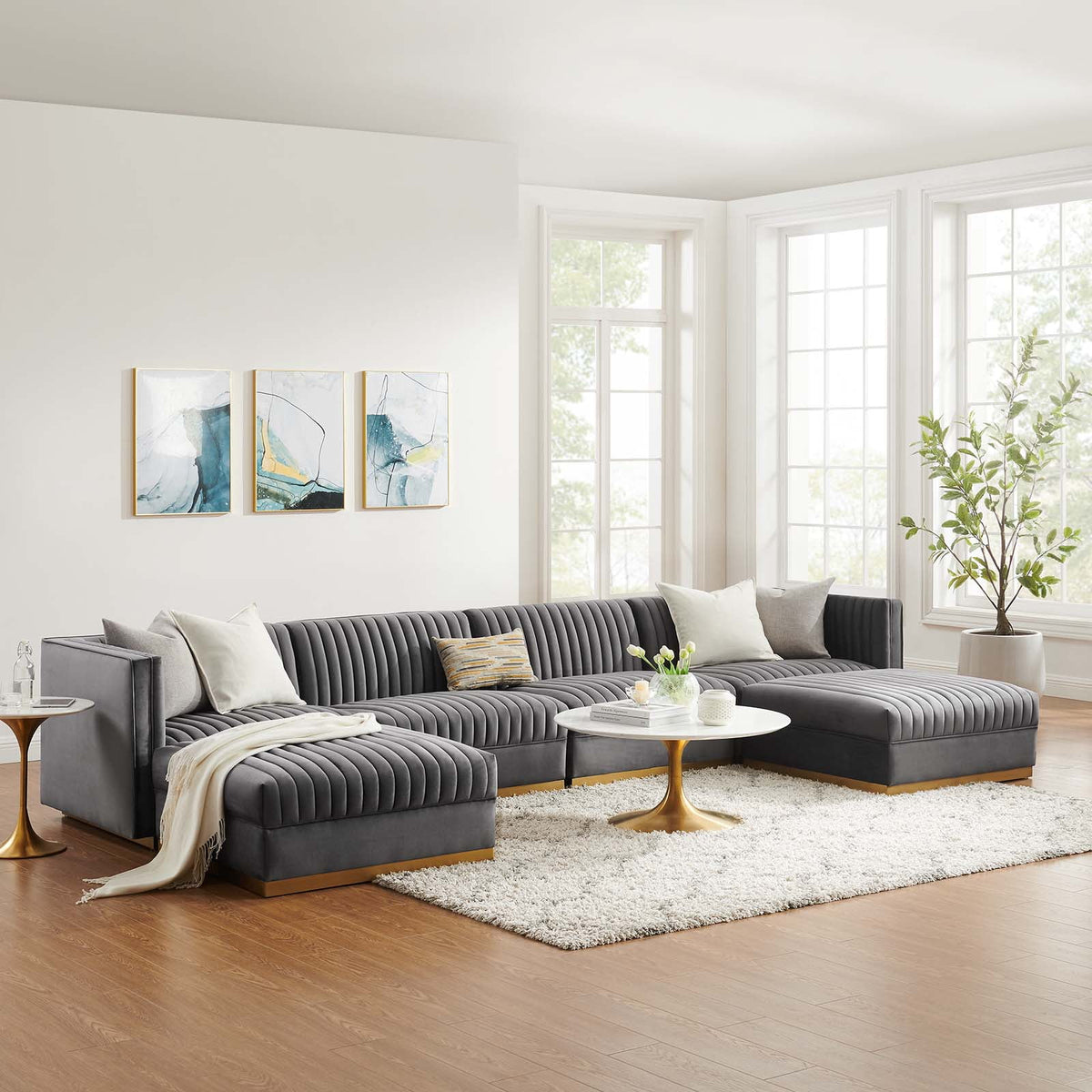 Gray Velvet 6-Piece Modular Sectional Sofa C915