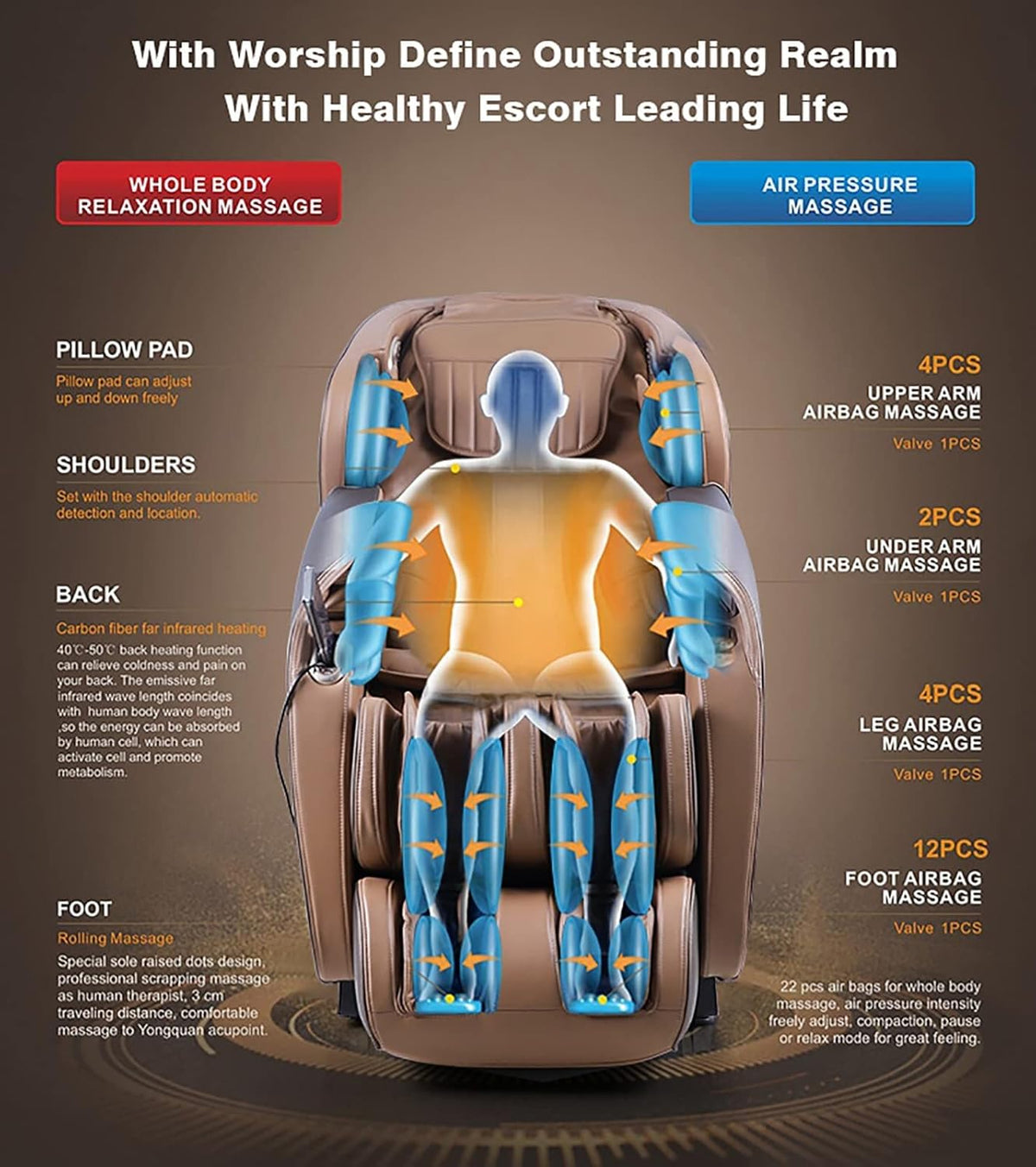 Full Body 4D Massage Chair SL Track Zero Gravity Shiatsu Massage Chair M1318