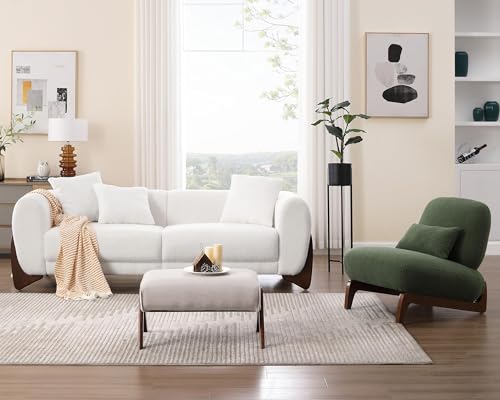 White 3 Seater Sherpa Boucle Sofa with Wood Legs W9388