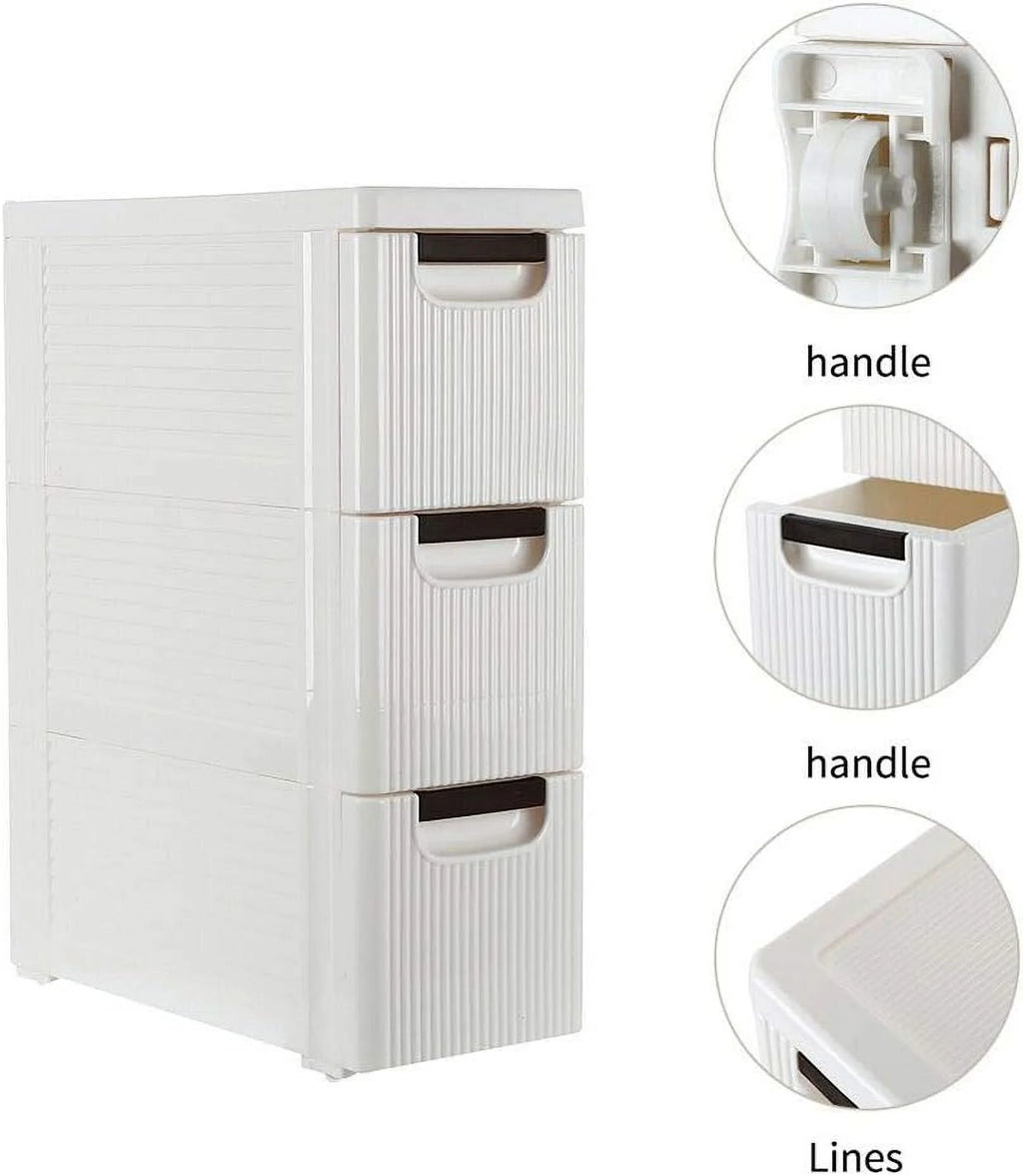 White 3-Tier Rolling Storage Cabinet with 3 Drawers O868338