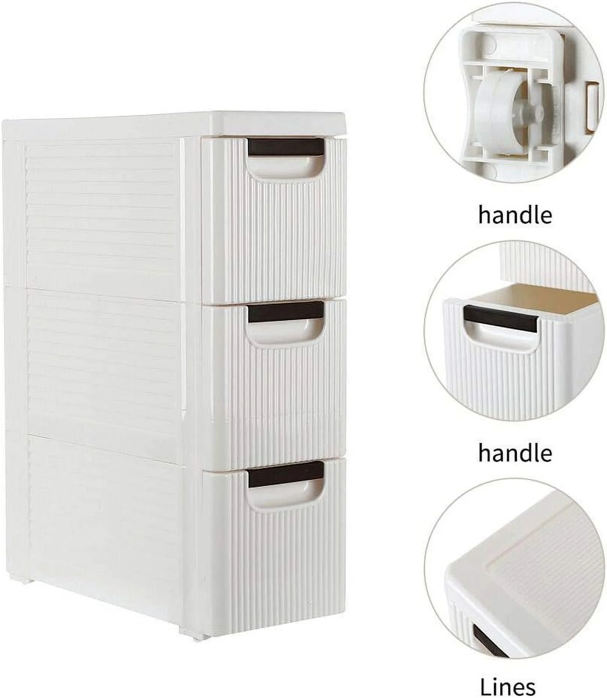 White 3-Tier Rolling Storage Cabinet with 3 Drawers O868338