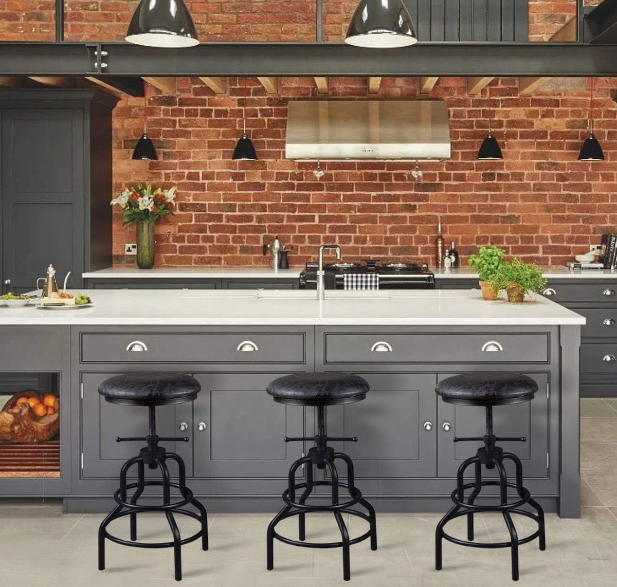 Adjustable Swivel Metal Bar Stool Set of 2 E6956