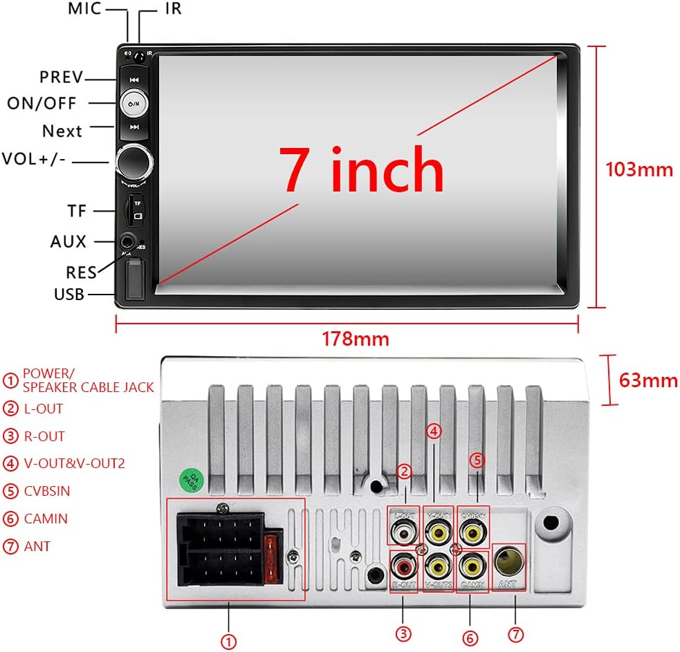 Double Din Car Stereo with Bluetooth, 7 Inch Touch Screen Car Radio MP5 Player with Backup Camera C144