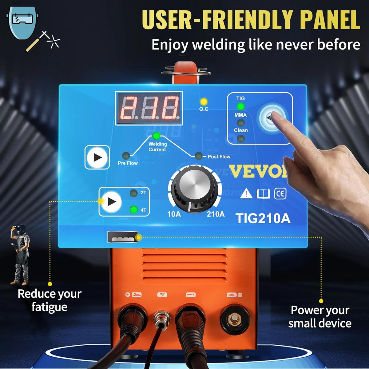 210Amp TIG Welder 3 in 1 110/220V Dual Voltage HF TIG/Stick/Clean Welding Machine with USB IGBT Inverter Torch J133