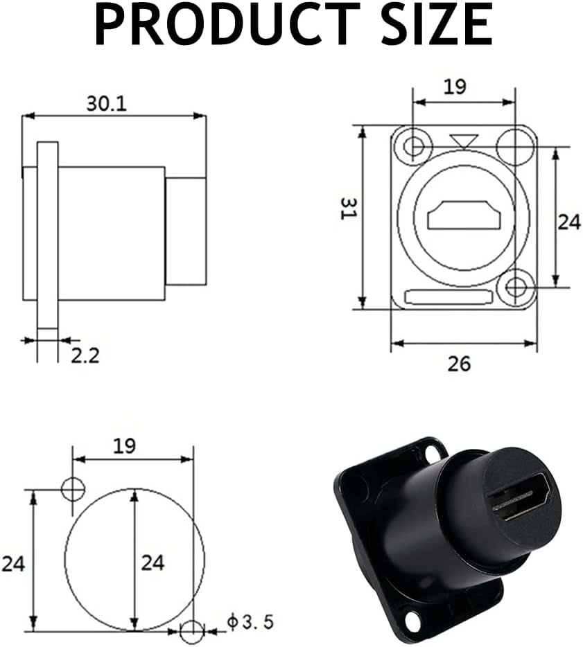 HDMI Panel Mount Coupler, Female to Female 4K Adapter, Bulkhead Extension with Cap, Pack of 2 E807952