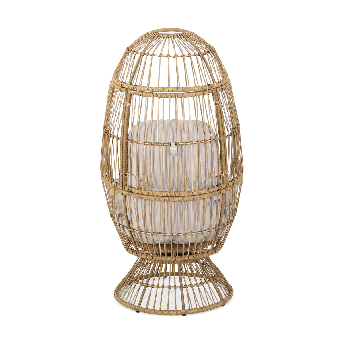 Light Brown Wicker Swivel Egg Chair with Cushion M185