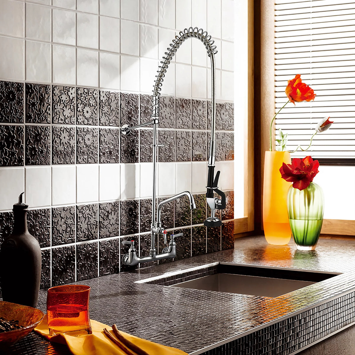 Pull Down Commercial Kitchen Faucet with 12" Add-On Faucet Kit W686737