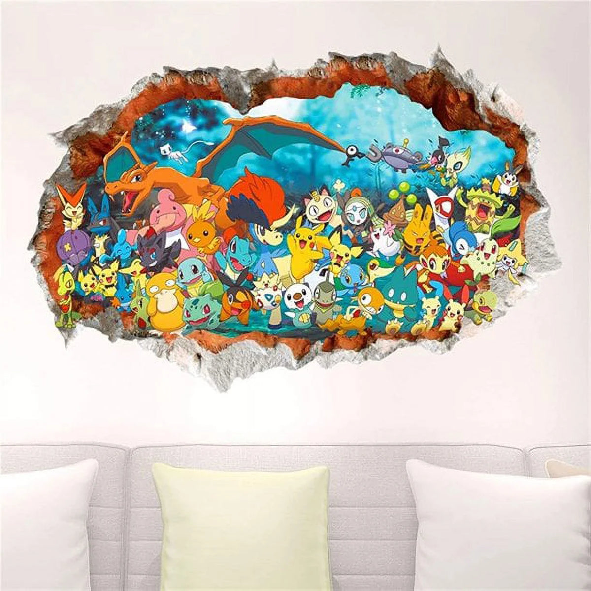 3D Effect Cartoon Pikachu Wall Stickers (Color : S 50X70cm) O54734