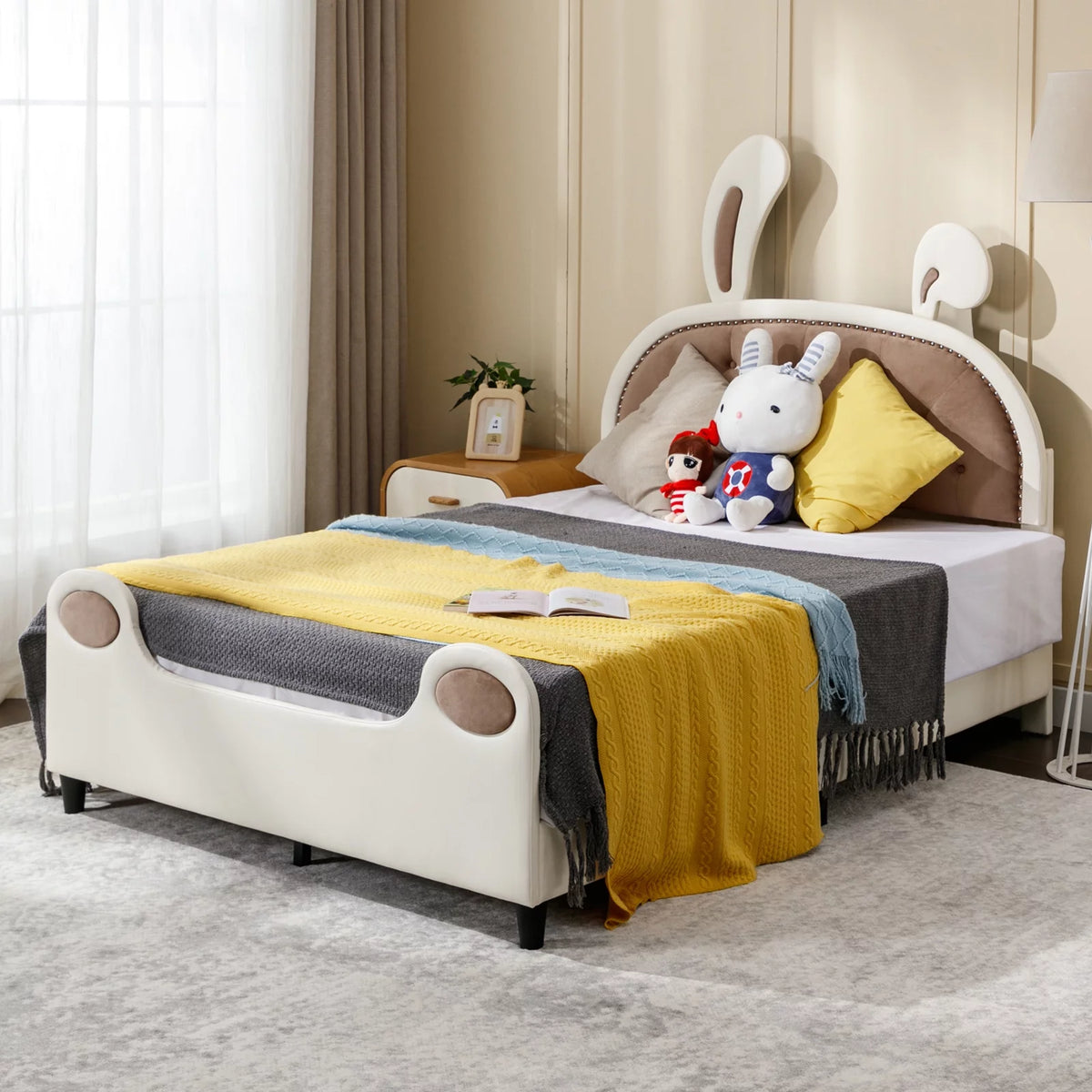 Twin Upholstered Platform Bed Frame with Rabbit Ears Headboard H68531