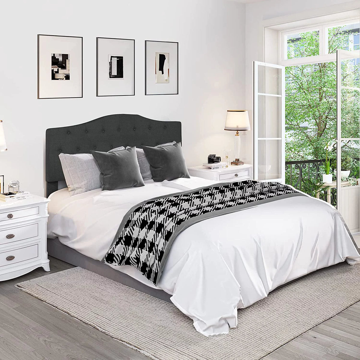 Grey Linen Tufted Upholstered Headboard L13827