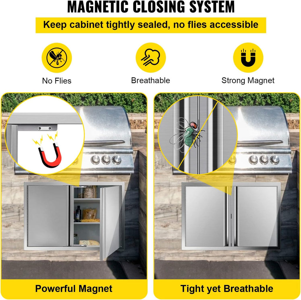 Double BBQ Access Door Stainless Steel with Recessed Handle W3076